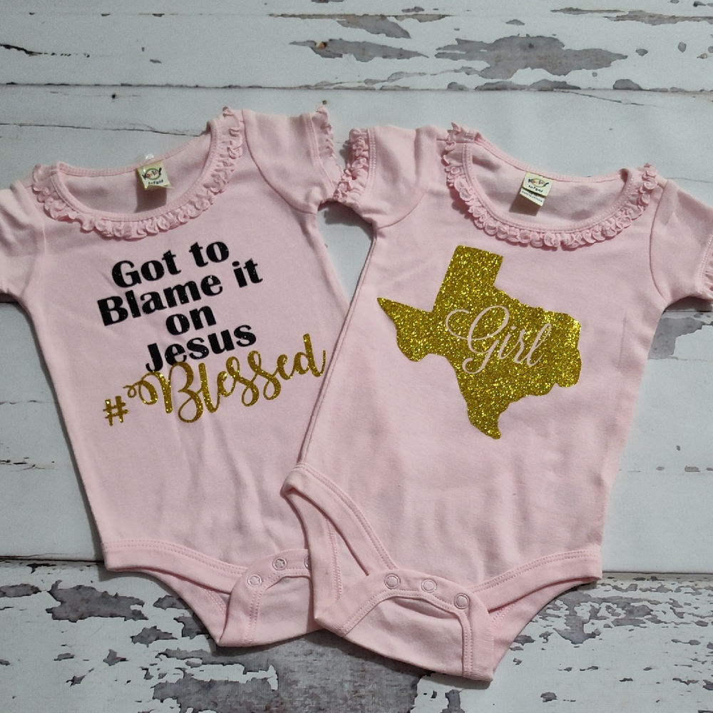 Pink Baby Onesies Set with Gold Accents